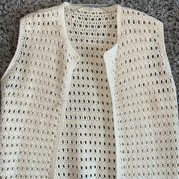 Handmade crouched open Cardigan Fringe trim Sleeves Size L - Picture 2 of 10